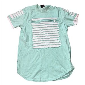🌸 - SWITCH Remarkable‎ Mens Light greenWhite Zipper T-Shirt Short Sleeve Size…